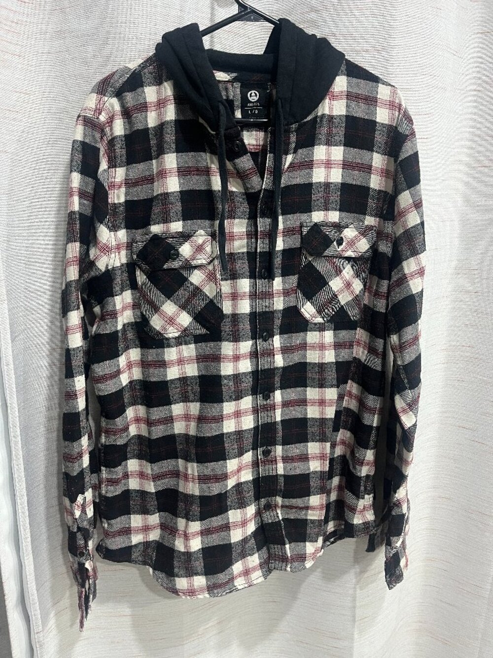 Men's Large Plaid Button Up Hoodie Sweater Amnesia (008)